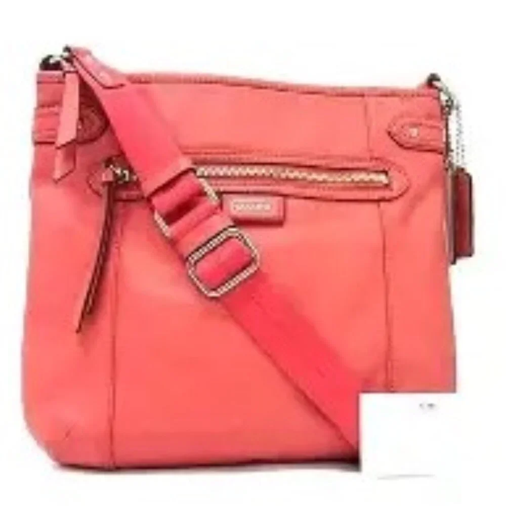 Coach Pink Coral Leather Crossbody Bag Purse - Picture 2 of 13